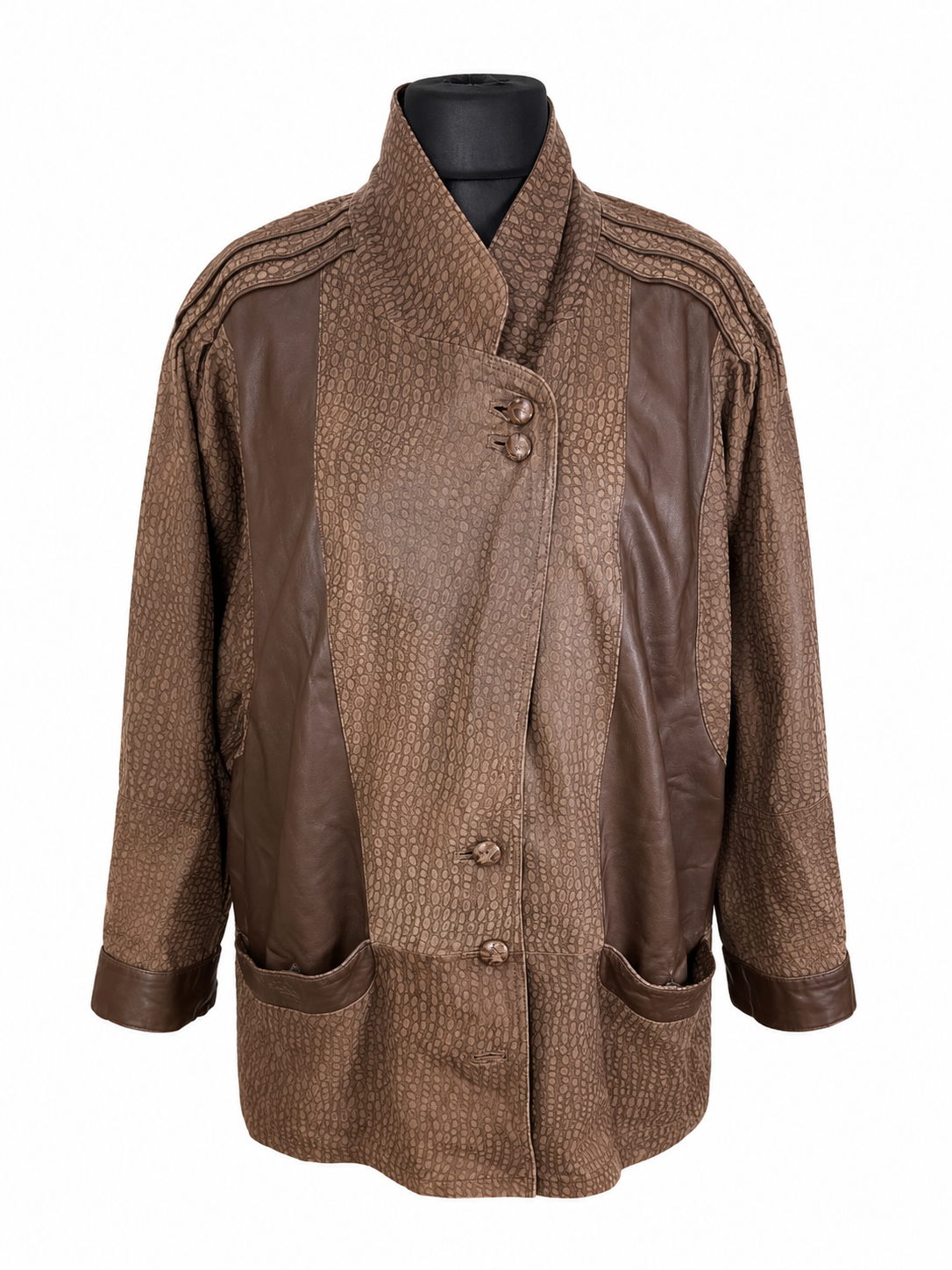 Vintage Lederjacke Damen Braun Kroko Optik Gr. M-L Oversize Echtleder 80er 90er