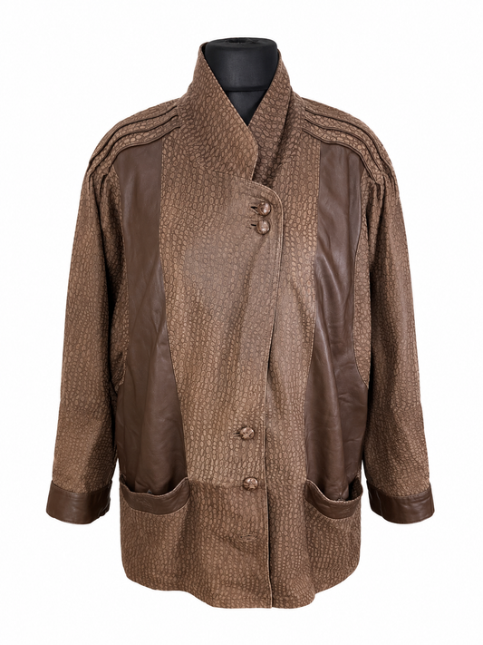 Vintage Lederjacke Damen Braun Kroko Optik Gr. M-L Oversize Echtleder 80er 90er