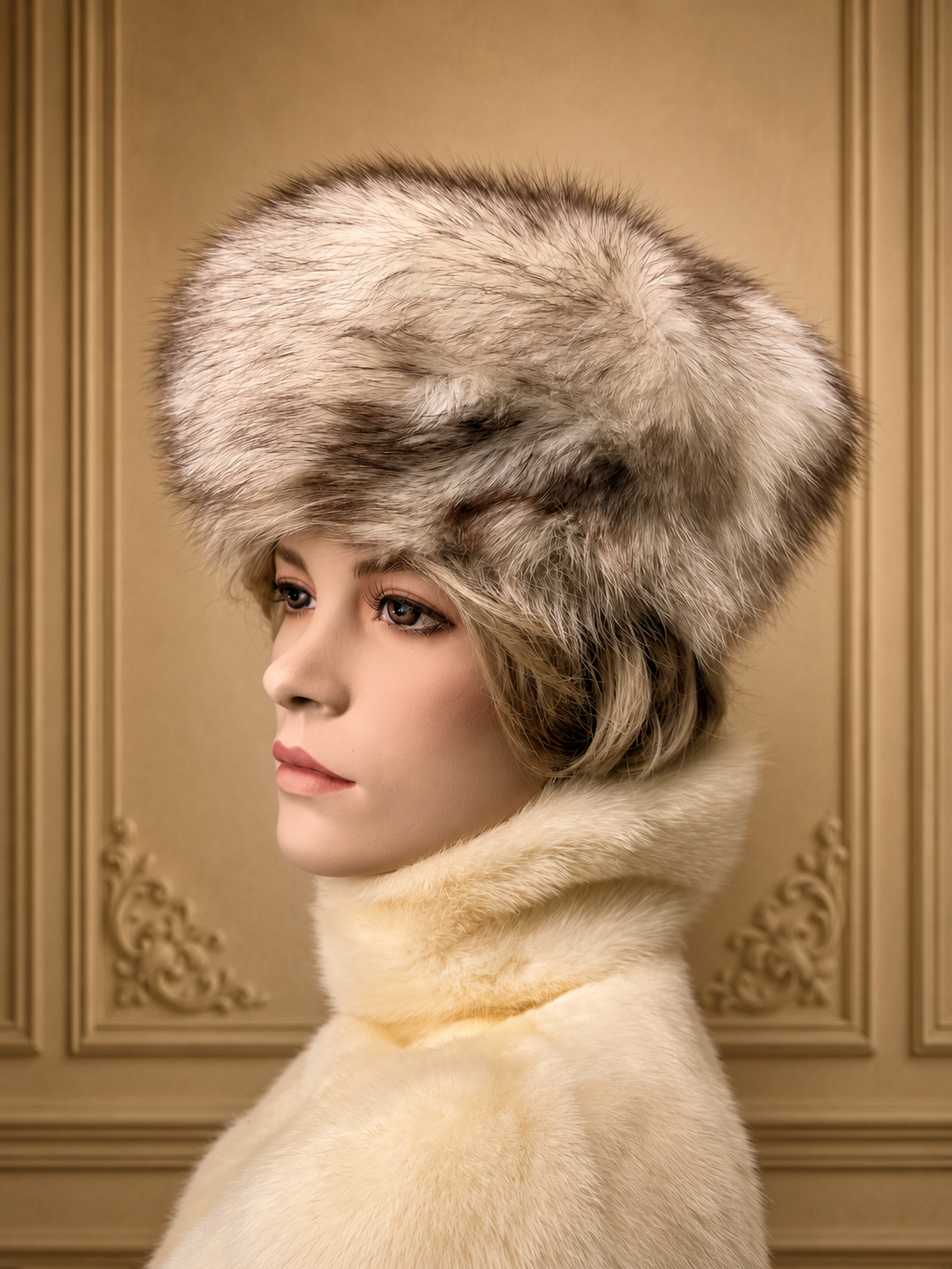 Vintage Polarfuchs Pelzmütze Echtpelz Silberfuchs Weiß Grau Russische Wintermütze Luxury Fur Hat