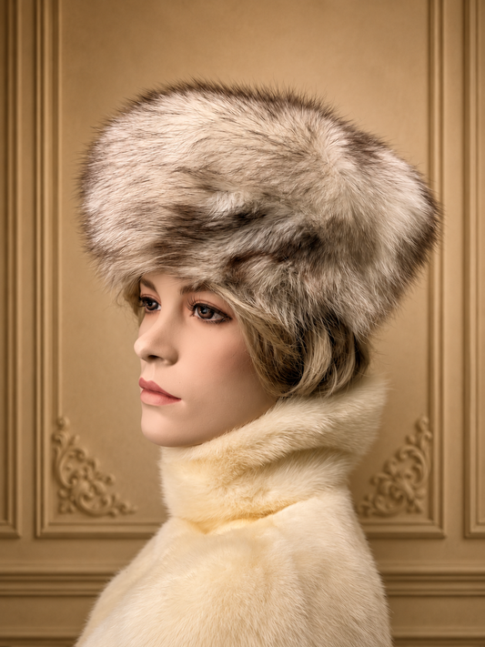 Vintage Polarfuchs Pelzmütze Echtpelz Silberfuchs Weiß Grau Russische Wintermütze Luxury Fur Hat