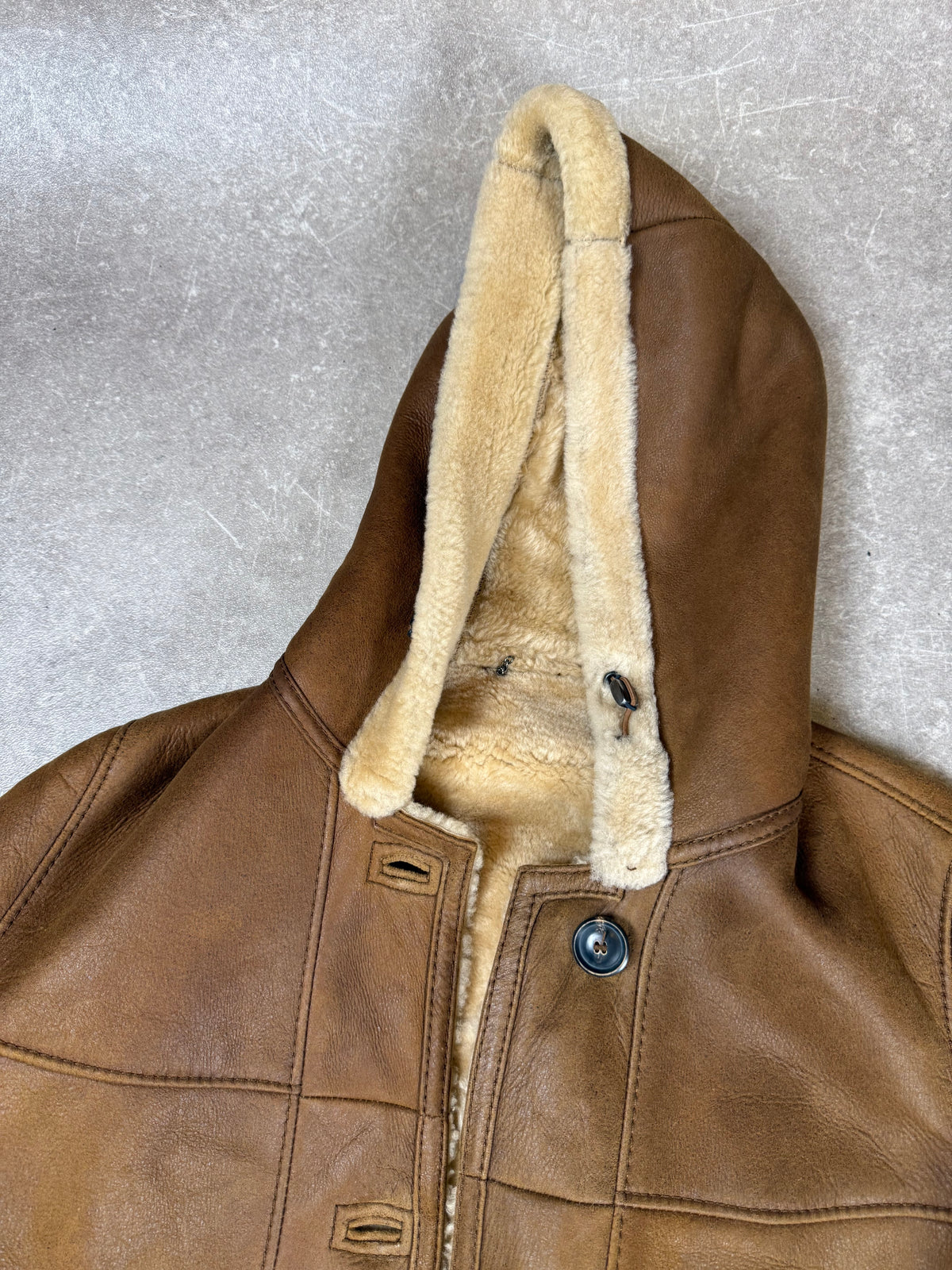 CHRIST Lammfellmantel Damen Braun Vintage Echtleder Shearling Kapuze