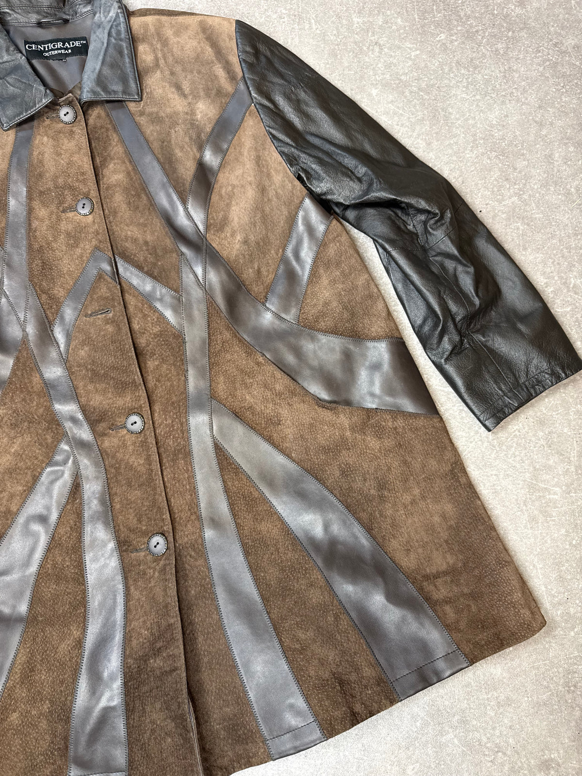 Centigrade Vintage Lederjacke Braun Schwarz Patchwork Echtleder Mantel 44