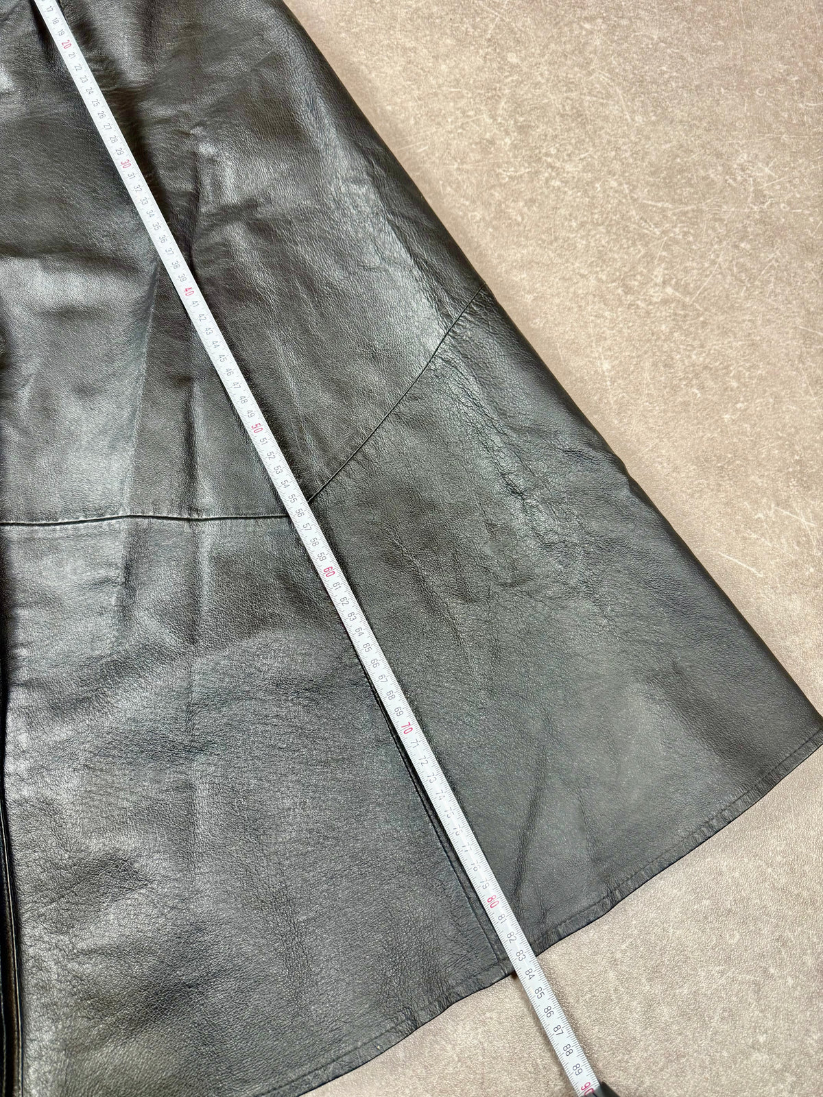 Vintage Damen Lederrock Schwarz Gr. 46 Echtleder A-Linie Lang