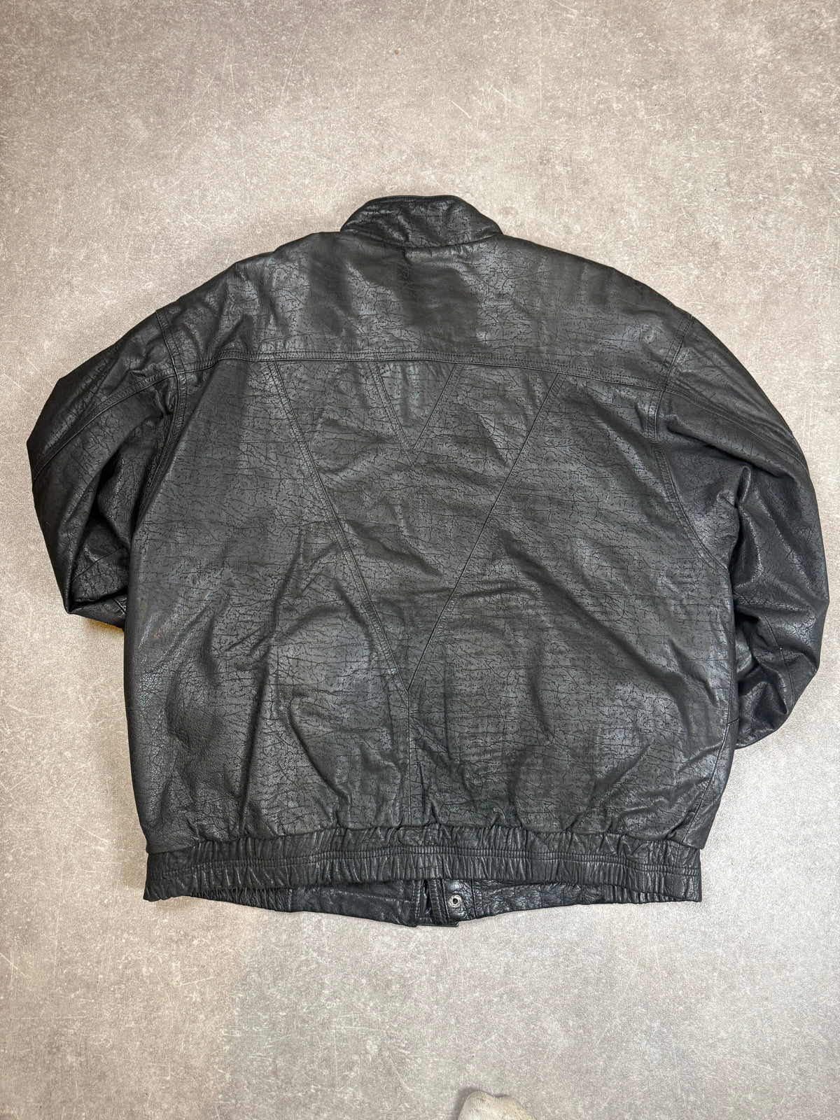 Vintage Herren Lederjacke Schwarz – Echtleder Bikerjacke Tartan-Futter Gr. 56