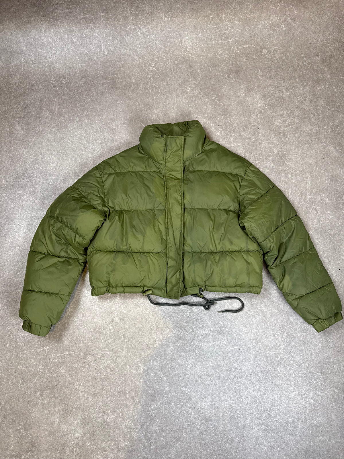 Damen Pufferjacke Grün Gr. S – kurze Steppjacke mit Stehkragen