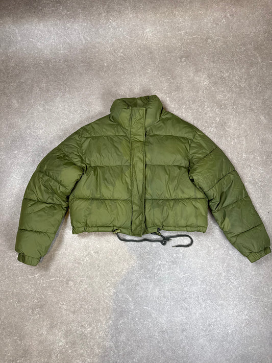 Damen Pufferjacke Grün Gr. S – kurze Steppjacke mit Stehkragen