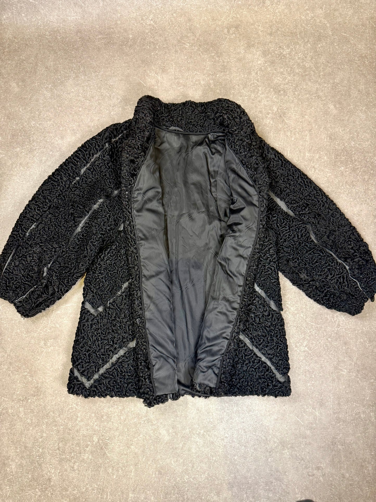 Vintage Persianer Pelzjacke Karakul Lammfell Schwarz Damen Echtpelz Gr. L