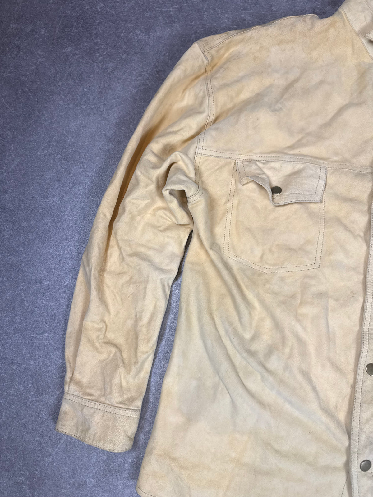 Vintage Wildleder Lederhemd Herren Beige Western Workwear Lederjacke XL