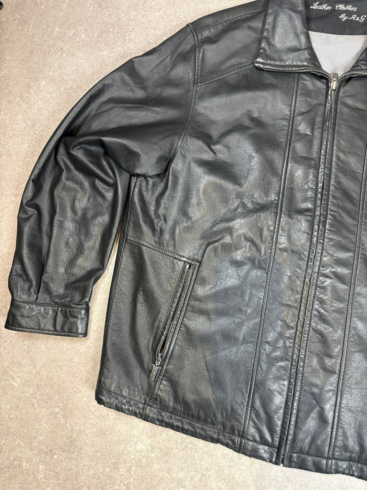 Vintage Herren Lederjacke Schwarz Gr. 52 R&G Echtleder 90er Jahre