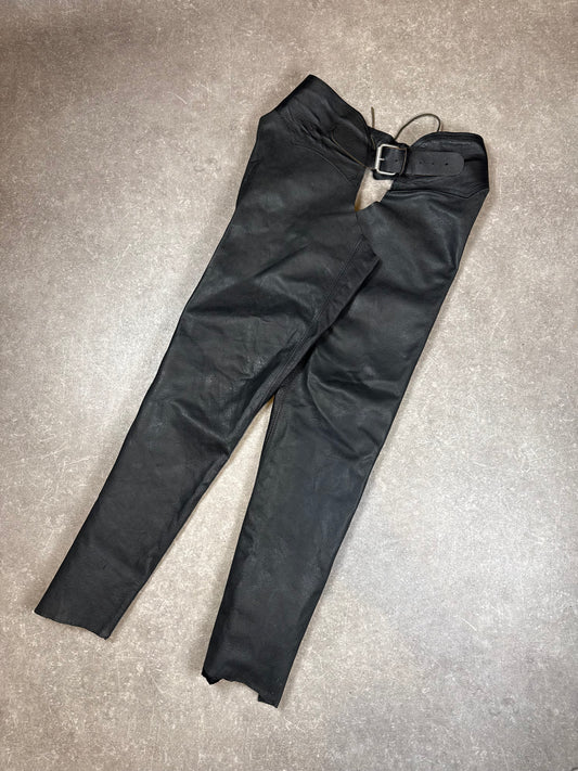 Vintage Biker Lederhose Schwarz – Echtleder Motorrad Hose mit Gürtel