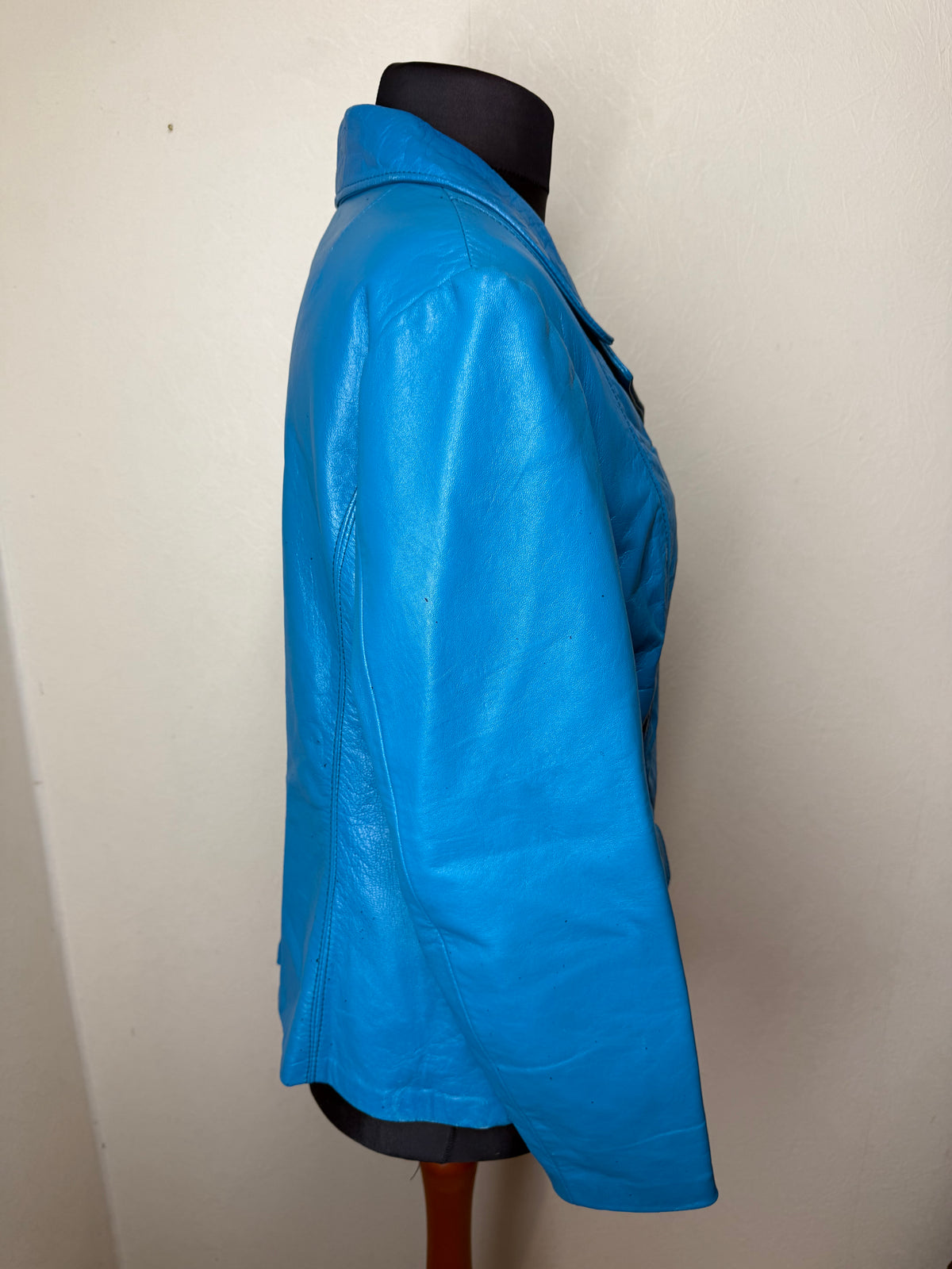 Vintage Lederjacke Damen Blau Türkis Echtleder 70er 80er Blazer Jacke S M