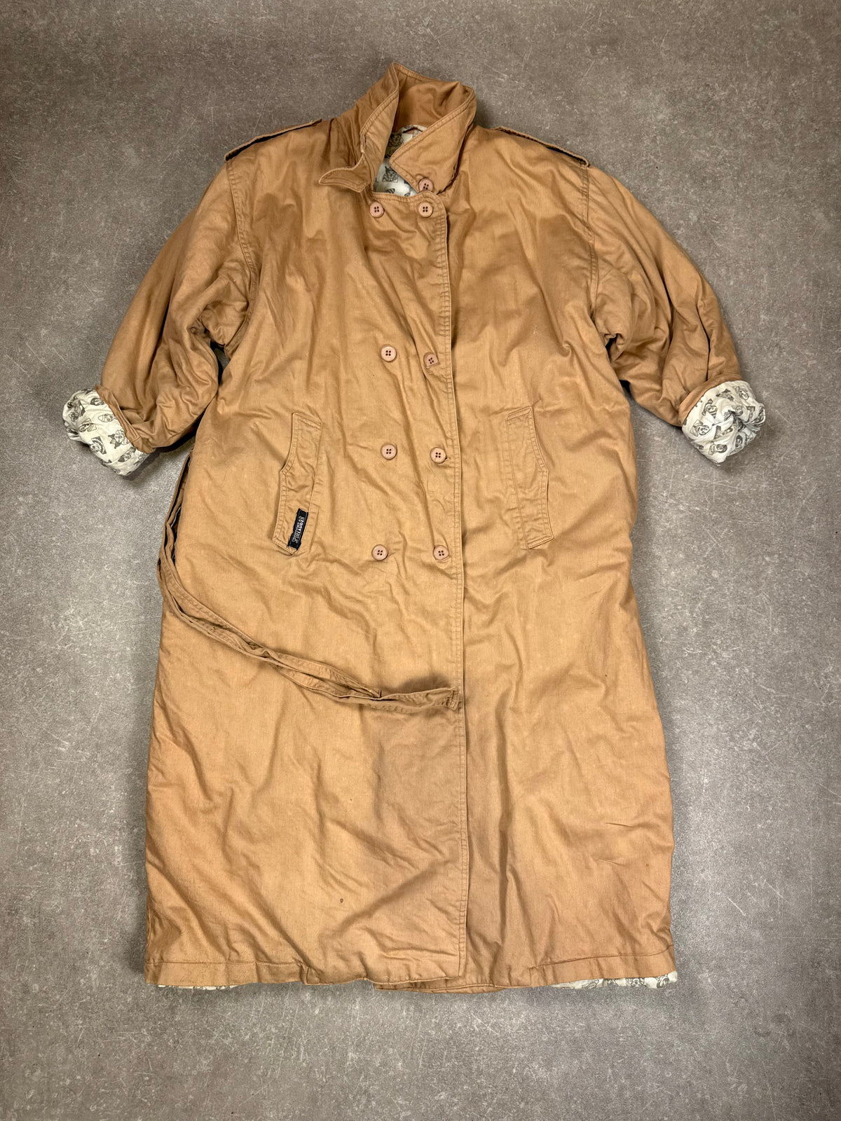 Vintage Sportswear Claude Damen Trenchcoat Langmantel Beige Clown Futter
