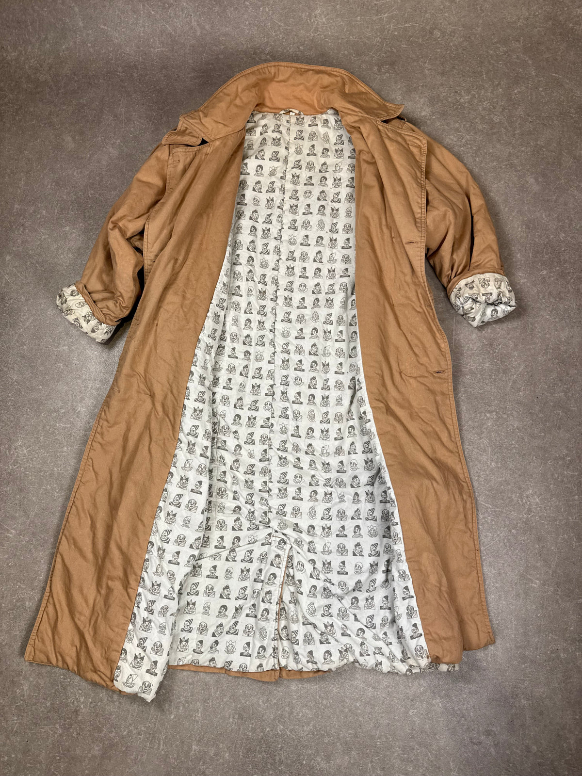 Vintage Sportswear Claude Damen Trenchcoat Langmantel Beige Clown Futter