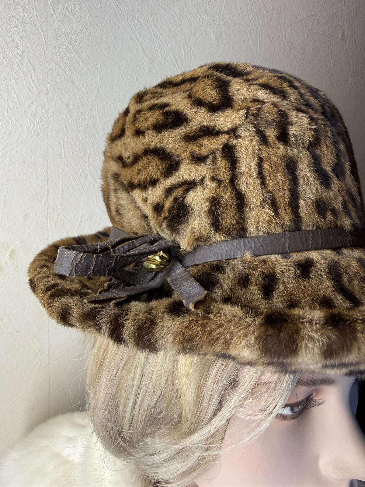 Vintage Leopard Print Pelzhut Echtpelz Damen Hut Animal Print Braun Schwarz Winter Fedora Luxury