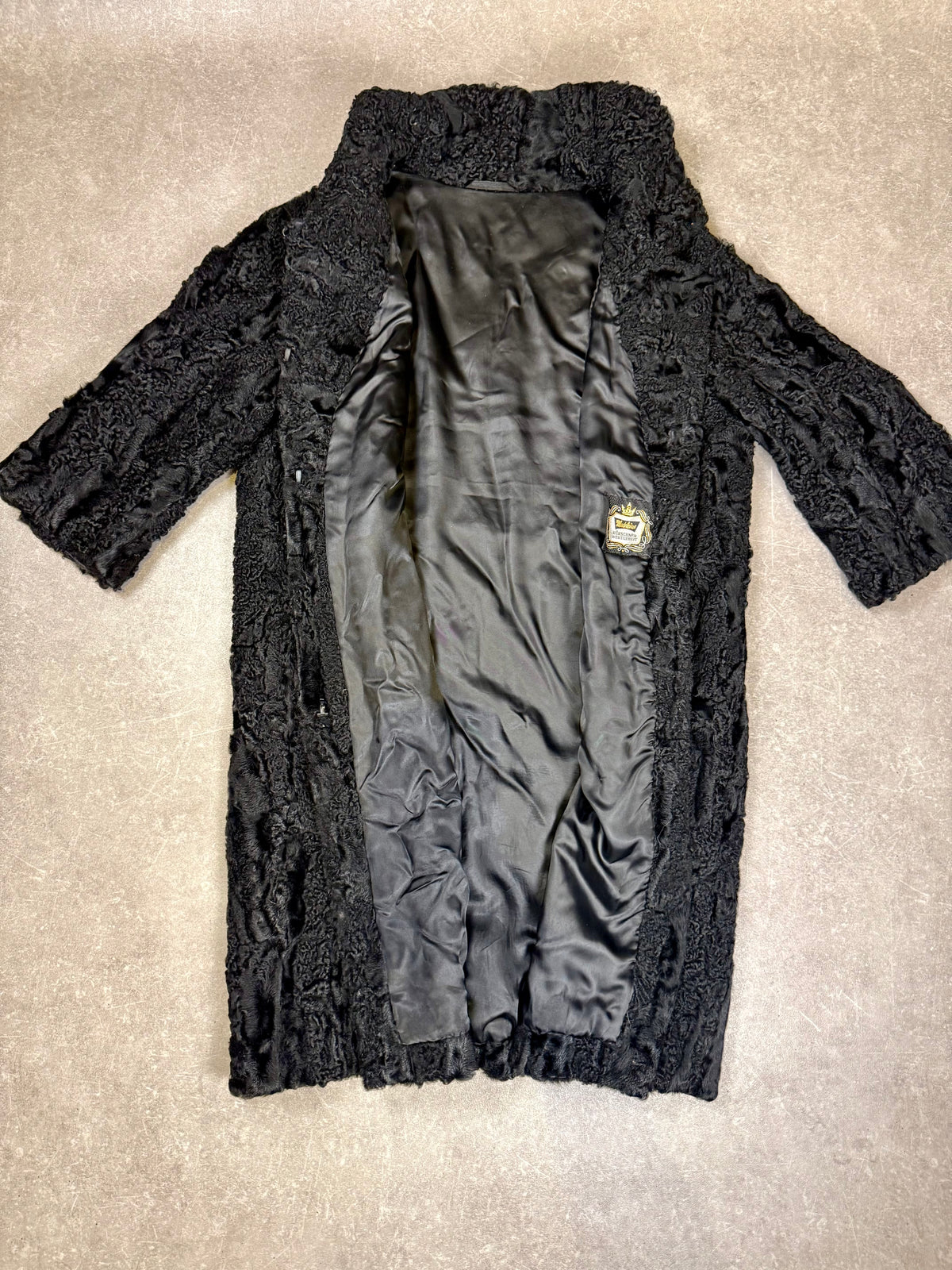 Vintage Persianer Pelzmantel Schwarz Karakul Lammfell Damen Echtpelz Gr. M/L