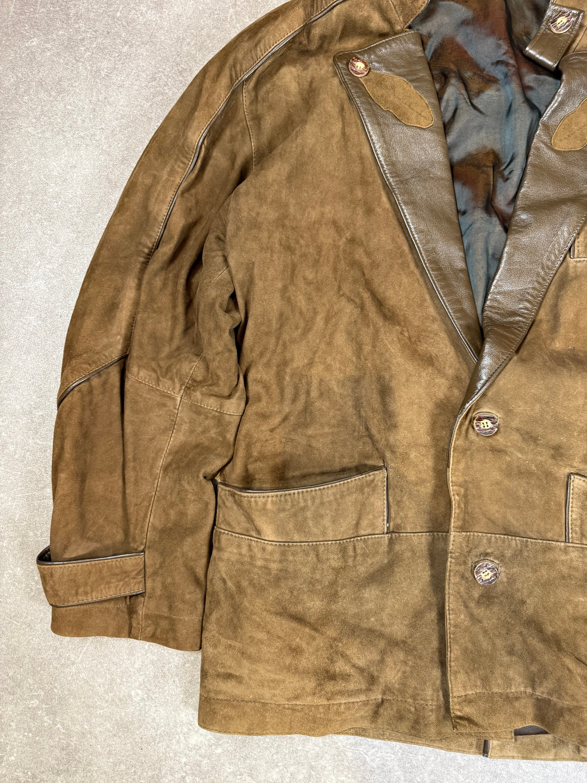 Vintage Jäger Trachten Lederjacke Blazer Braun Gr. S Wildleder Echtleder 80er 90er