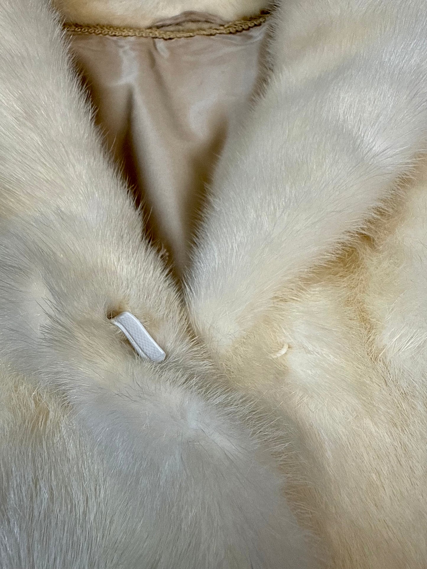 Vintage Nerzjacke Creme Weiß – Echter Nerz Pelzjacke Kurzjacke Schalkragen | Damen Größe M-L