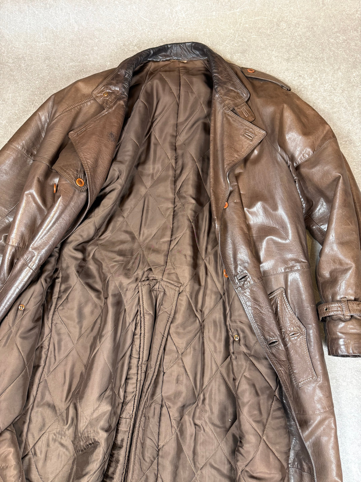 Vintage 70er/80er Ledermantel Herren Braun Echtleder Trenchcoat Lang