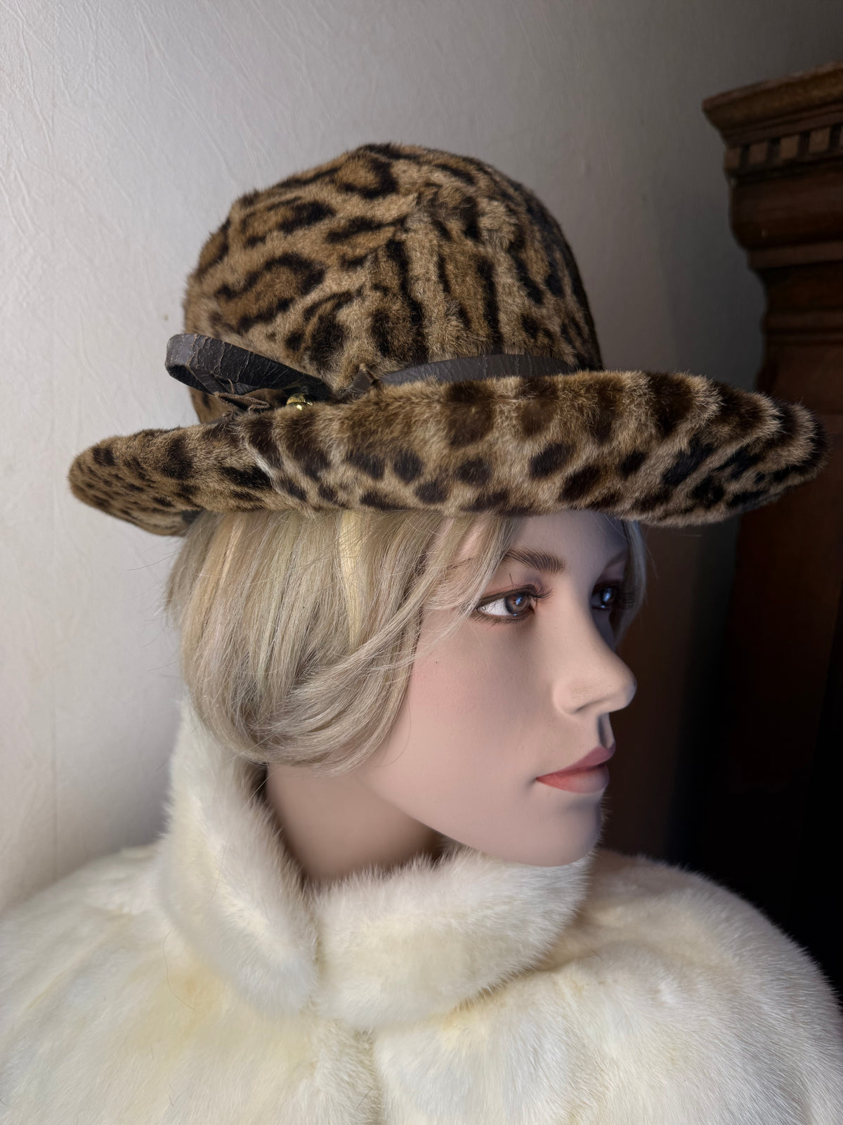 Vintage Leopard Print Pelzhut Echtpelz Damen Hut Animal Print Braun Schwarz Winter Fedora Luxury