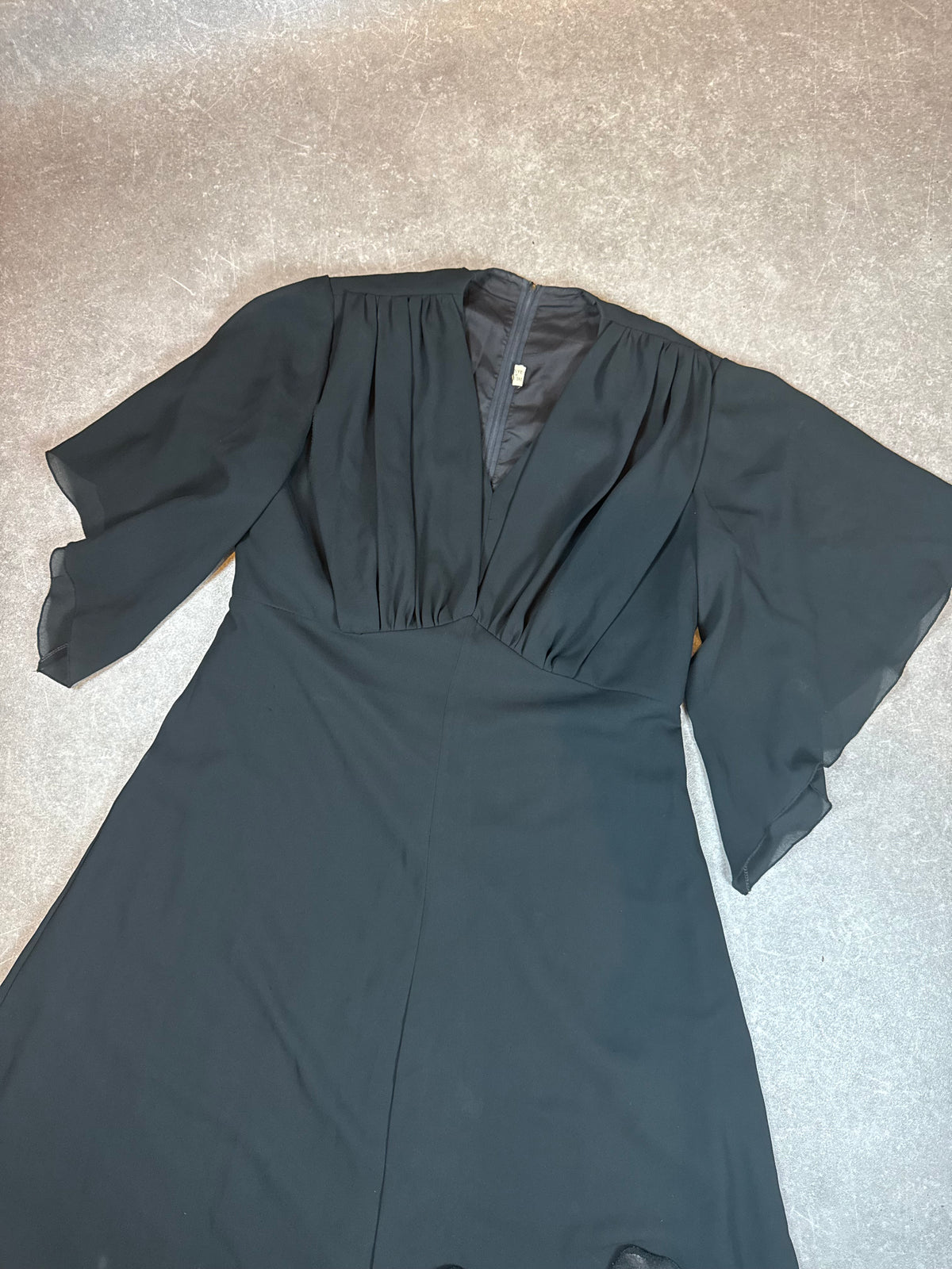 Vintage Damen Abendkleid Schwarz – Langes Maxikleid mit Flügelärmeln