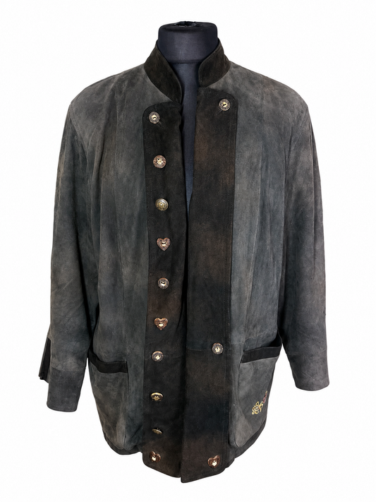 Alba Moda Trachten Lederjacke Gr. 40 Dunkelgrün Wildleder Stickerei Vintage