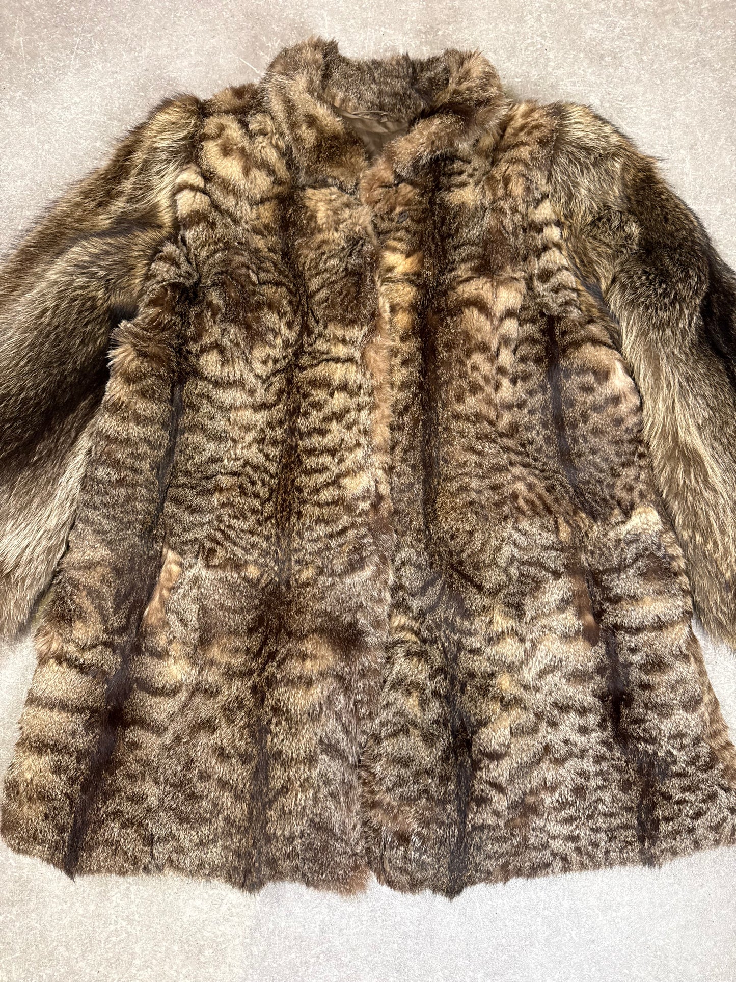 Vintage Wildkatze Waschbär Pelzmantel Echtpelz Damen Mantel Braun Gr. M Luxus