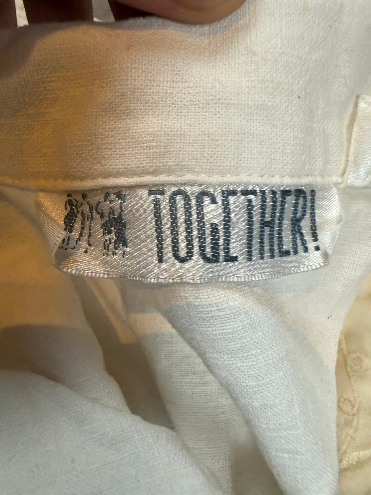 Vintage TOGETHER Hemdblusenkleid Weiß – Stickerei Spitze Gürtel 80er/90er
