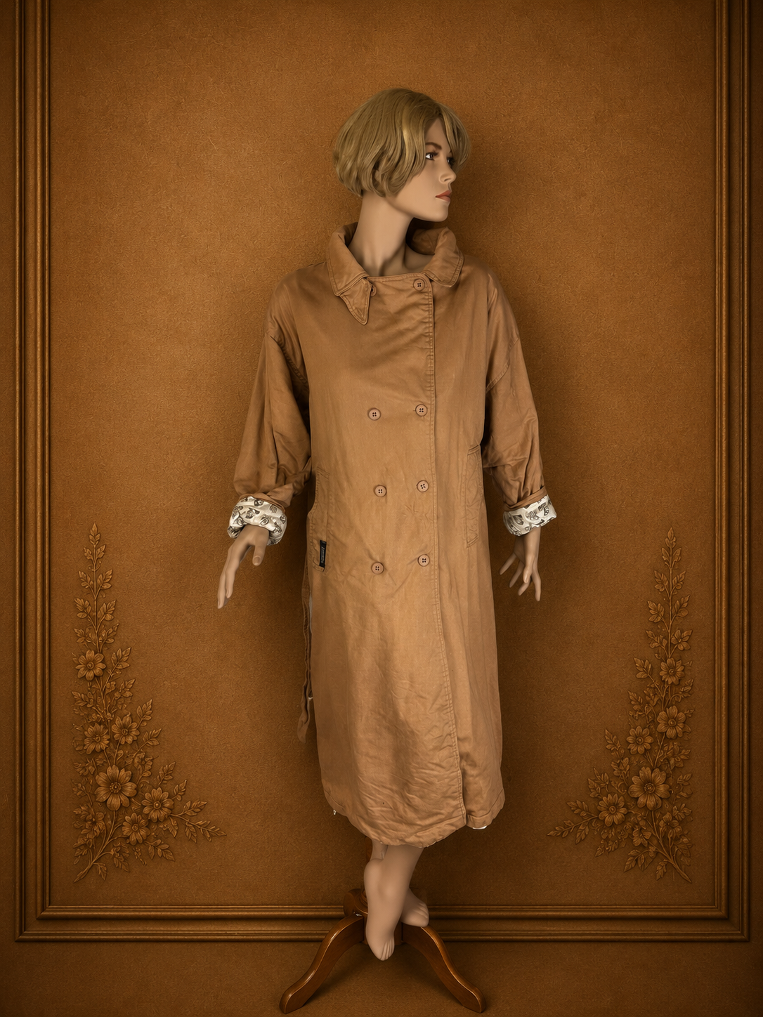 Vintage Sportswear Claude Damen Trenchcoat Langmantel Beige Clown Futter