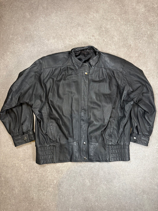 Vintage Lederjacke Schwarz Echtleder 80er 90er Blouson Bomber Oversize