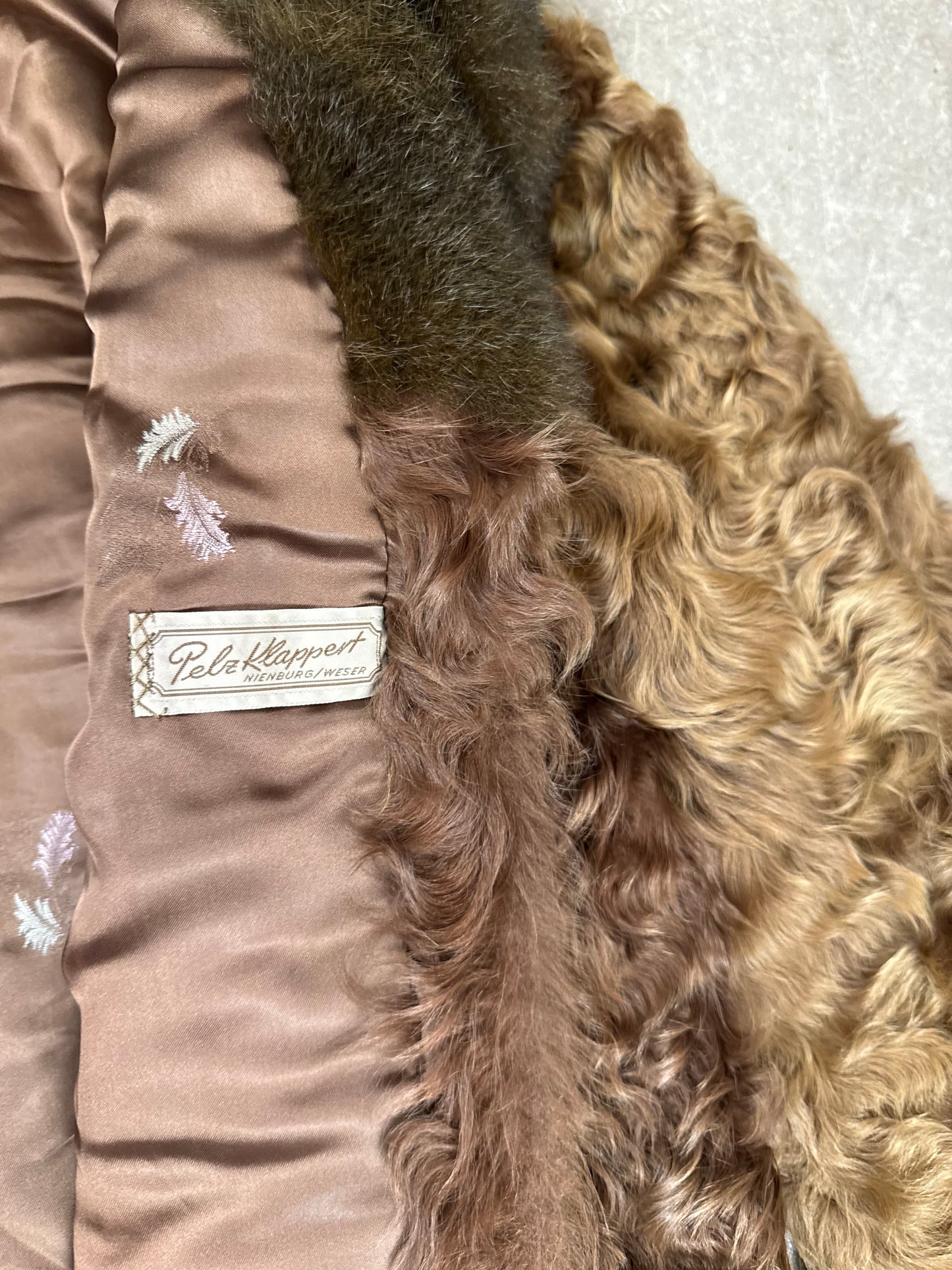 Vintage Persianer Pelzmantel Karakul Astrachan Nerzkragen Echtpelz Damen XL