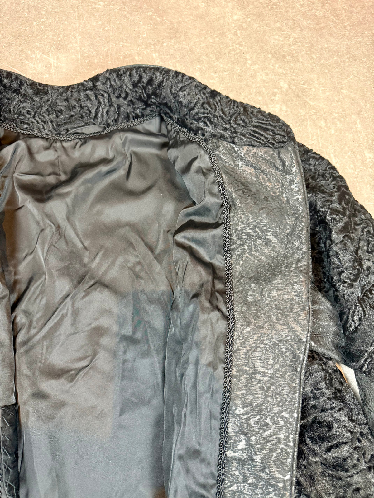 Vintage Persianer Pelzjacke Schwarz Karakul Lammfell Damen Echtpelz Leder Gr. M/L