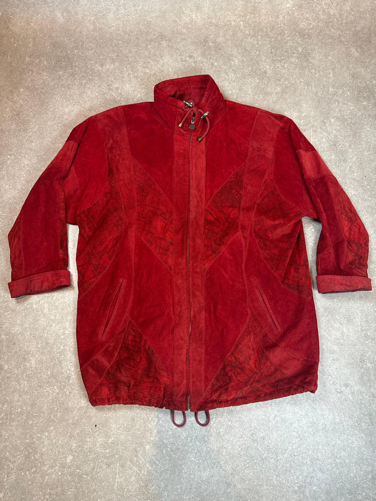 Vintage Lederjacke Rot Gr. 48 Echtleder Oversize Übergangsjacke Wildleder Look