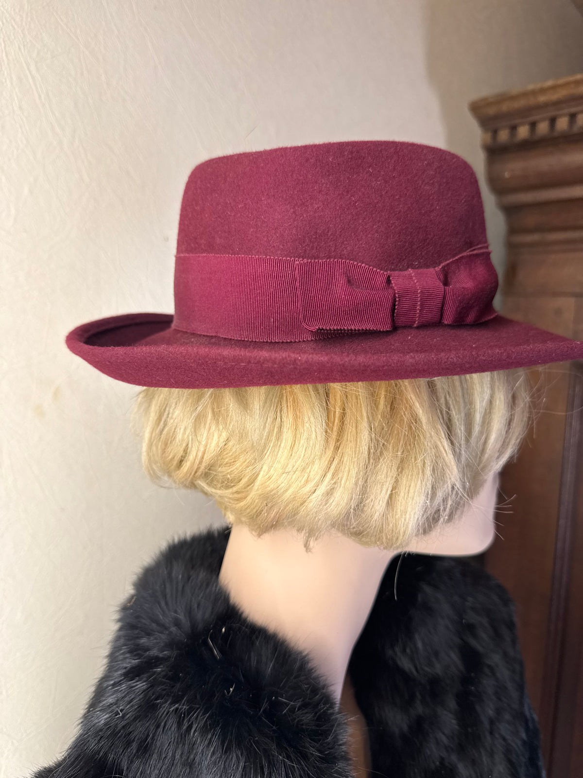Wegener Vintage Filzhut Bordeaux – Wollhut mit Schleife