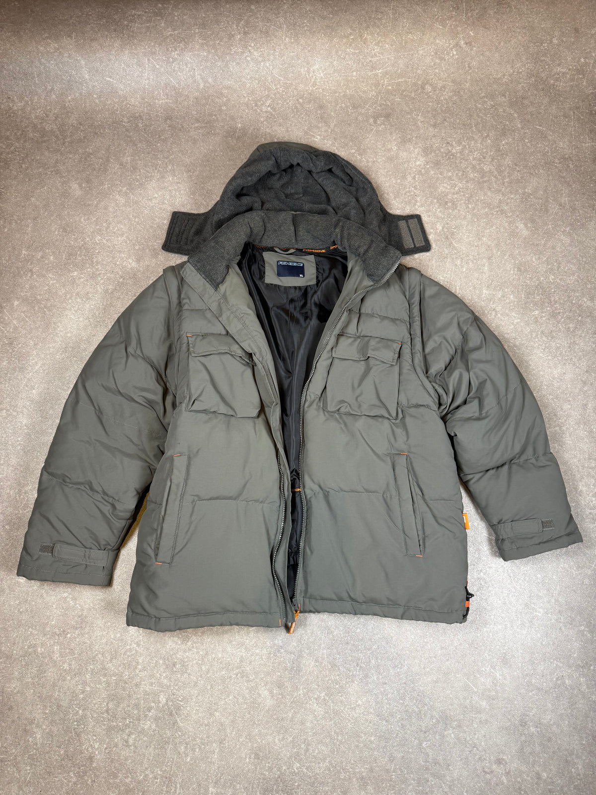 Vintage Fishbone Winterjacke XL Grau – Y2K Puffer Outdoor Jacke 2000er