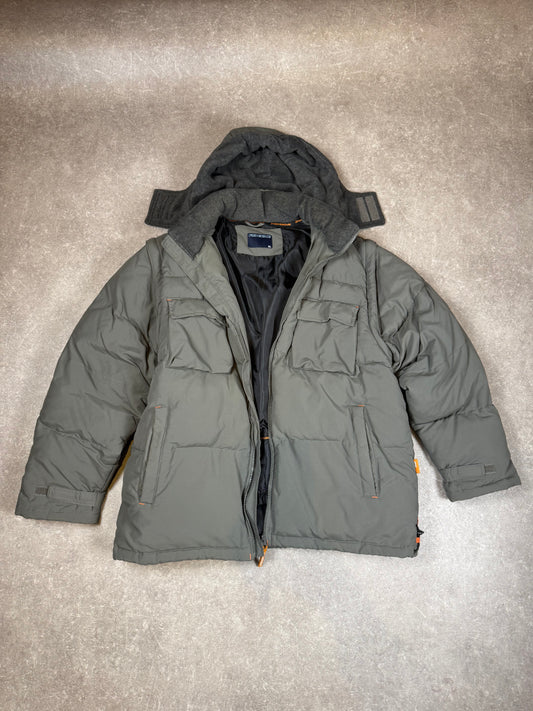 Vintage Fishbone Winterjacke XL Grau – Y2K Puffer Outdoor Jacke 2000er