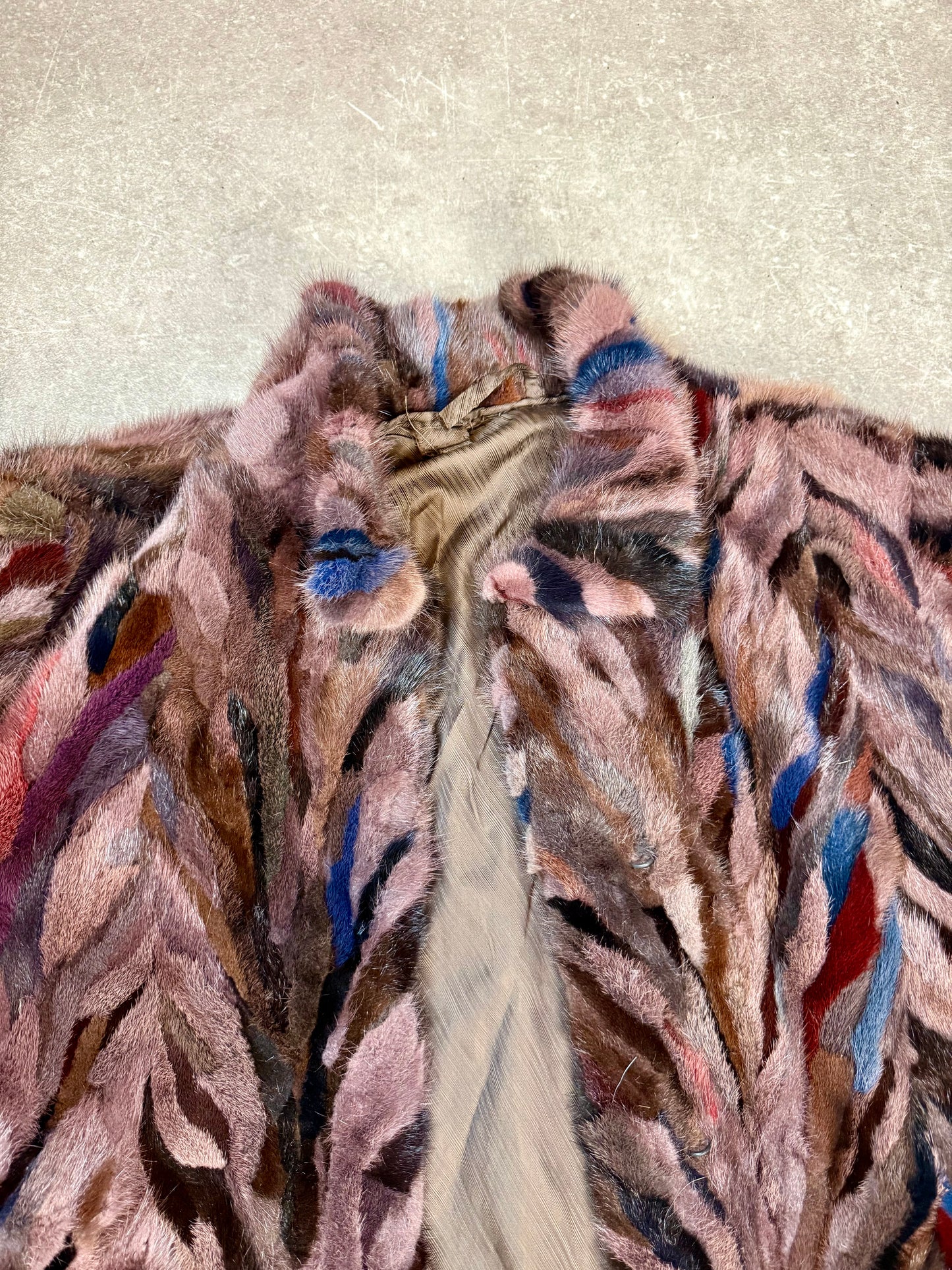 Vintage Nerzjacke Intarsia Patchwork Echtpelz Pelzhaus Syke Braun Bunt Damen XL