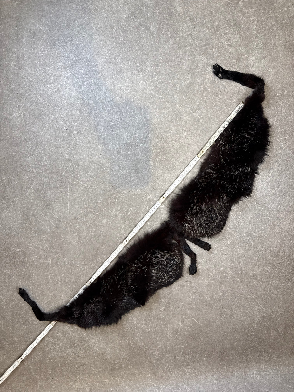 Vintage Silberfuchs Pelzstola Schwarz Echtfell Fuchs Fox Fur mit Pfoten ca. 110 cm