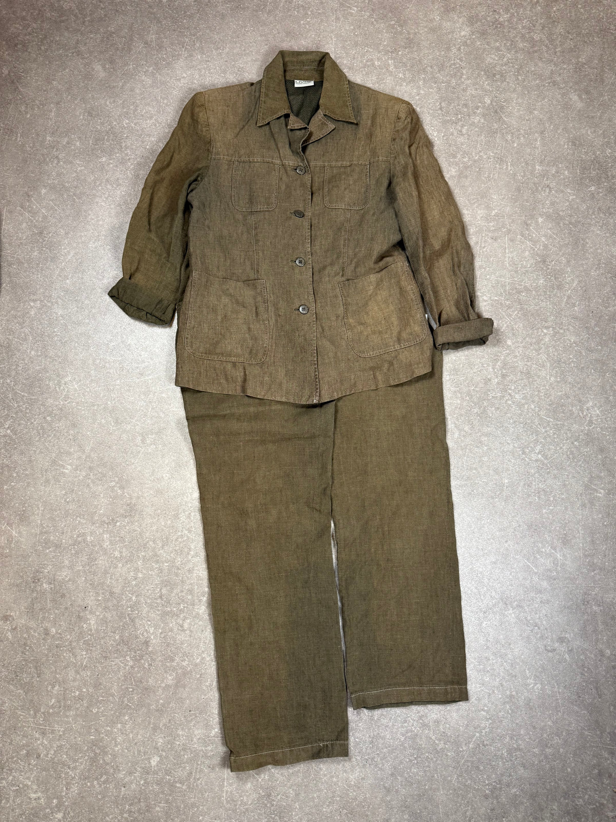LIVRE Young Concept Damen Leinen Hosenanzug Gr. 40 Vintage Khaki Zweiteiler