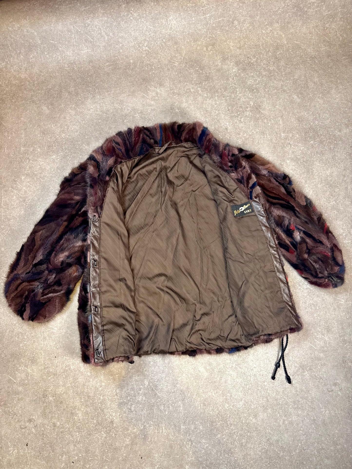Vintage Nerzjacke Intarsia Patchwork Echtpelz Pelzhaus Syke Braun Bunt Damen XL