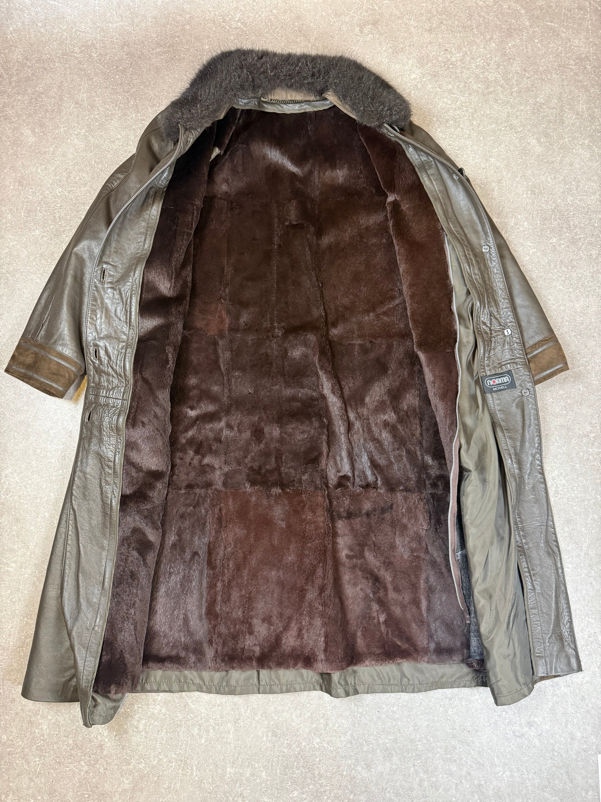 Vintage Norma Ledermantel Echtleder mit Nutria Naturfell Braun – Gr. ca. 42