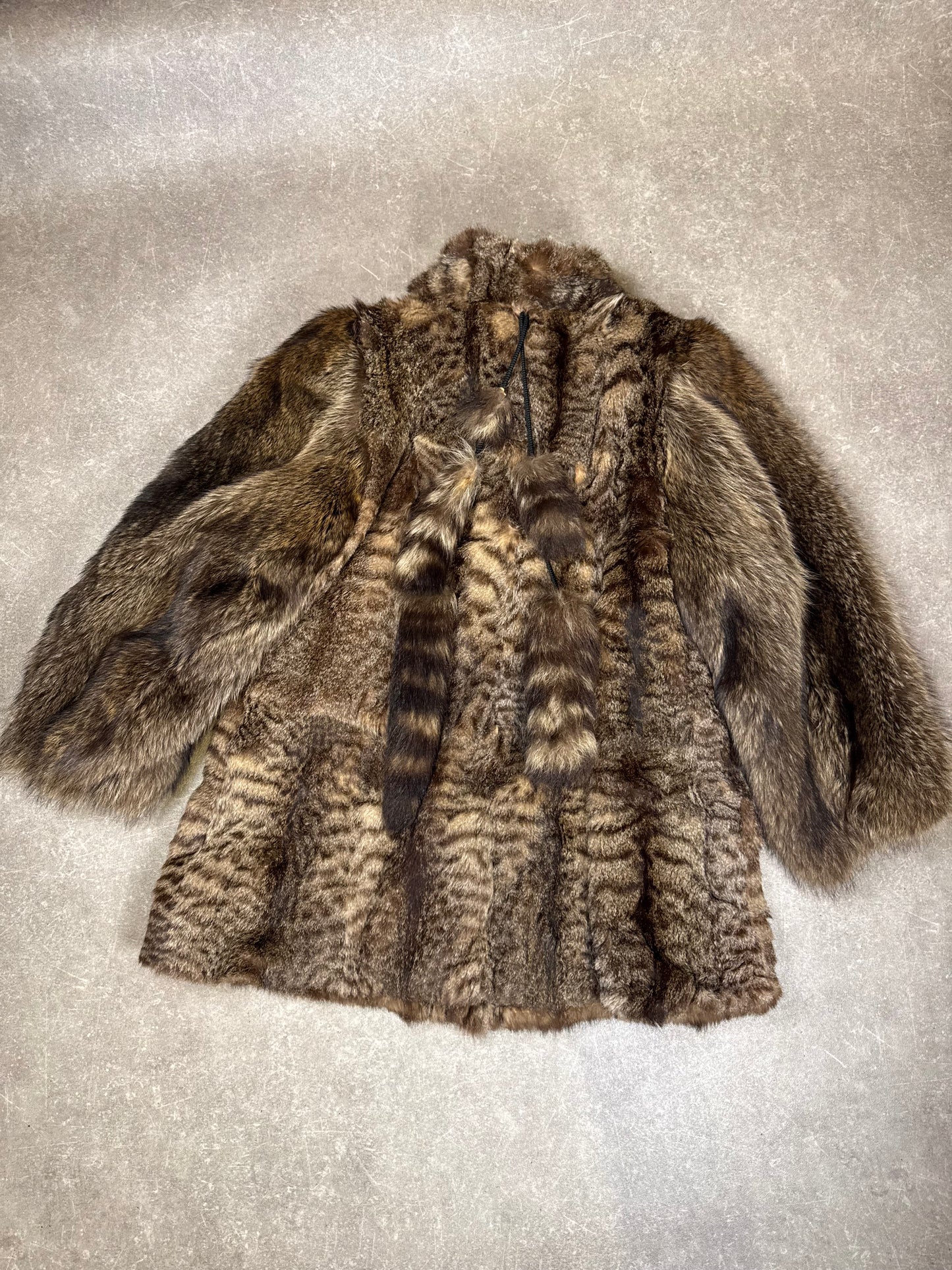 Vintage Wildkatze Waschbär Pelzmantel Echtpelz Damen Mantel Braun Gr. M Luxus
