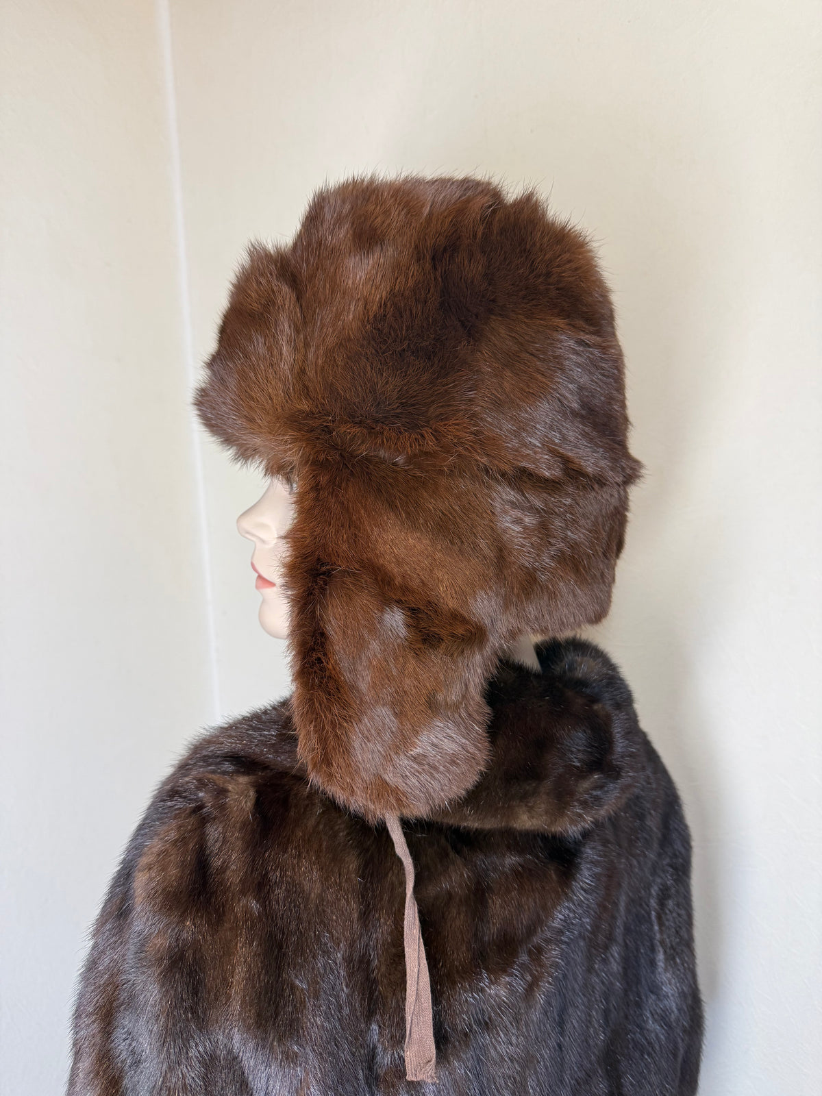 Vintage Nerz Pelzmütze Ushanka Braun Echtpelz Wintermütze Damen Herren