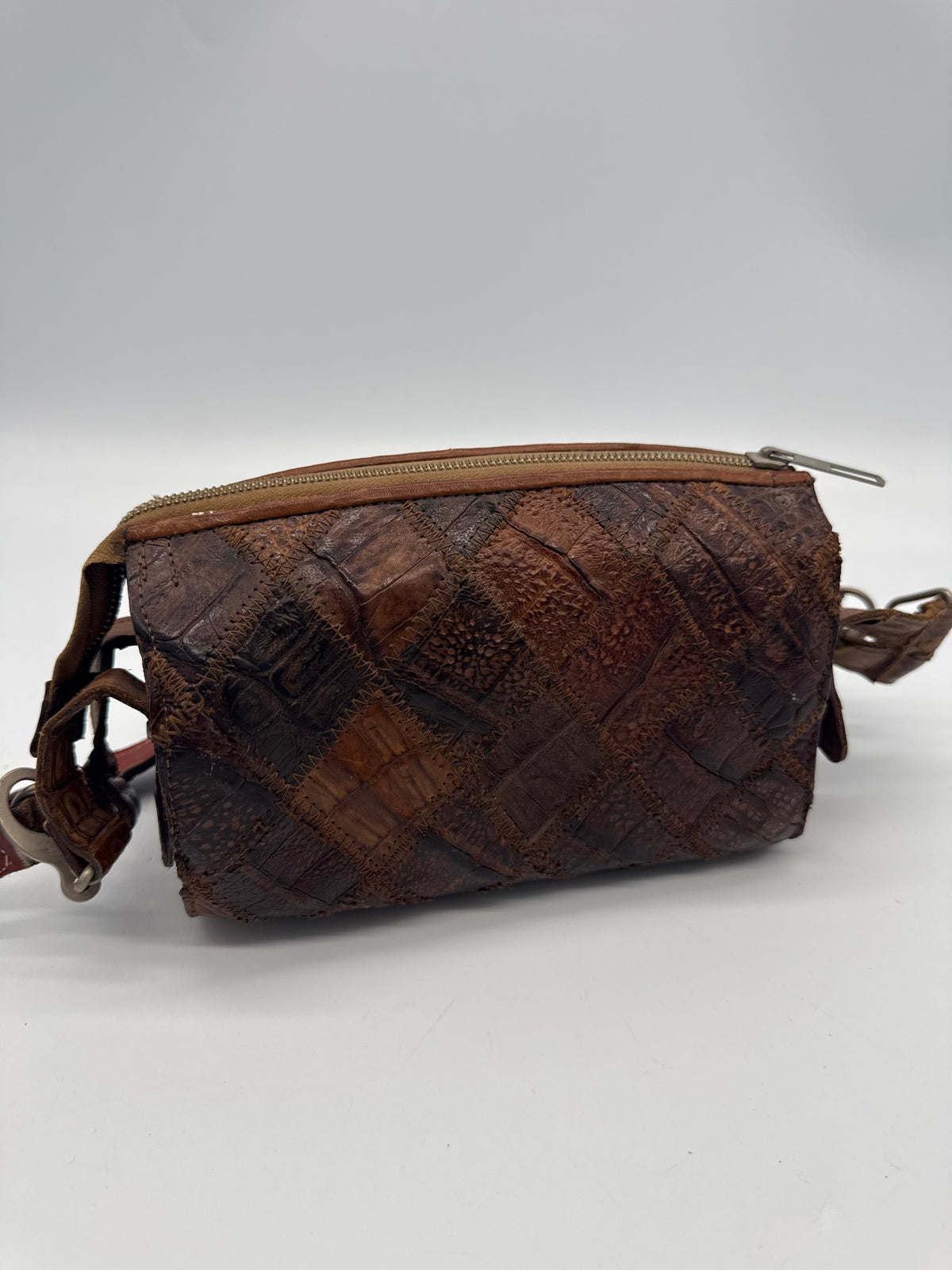 Vintage Reptilleder Patchwork Schultertasche Braun – Handtasche Exotic Leather