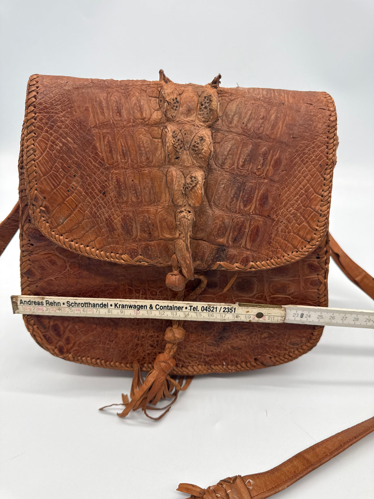 Vintage Krokodilleder Schultertasche Braun – Handgefertigte Exotic Leather Bag
