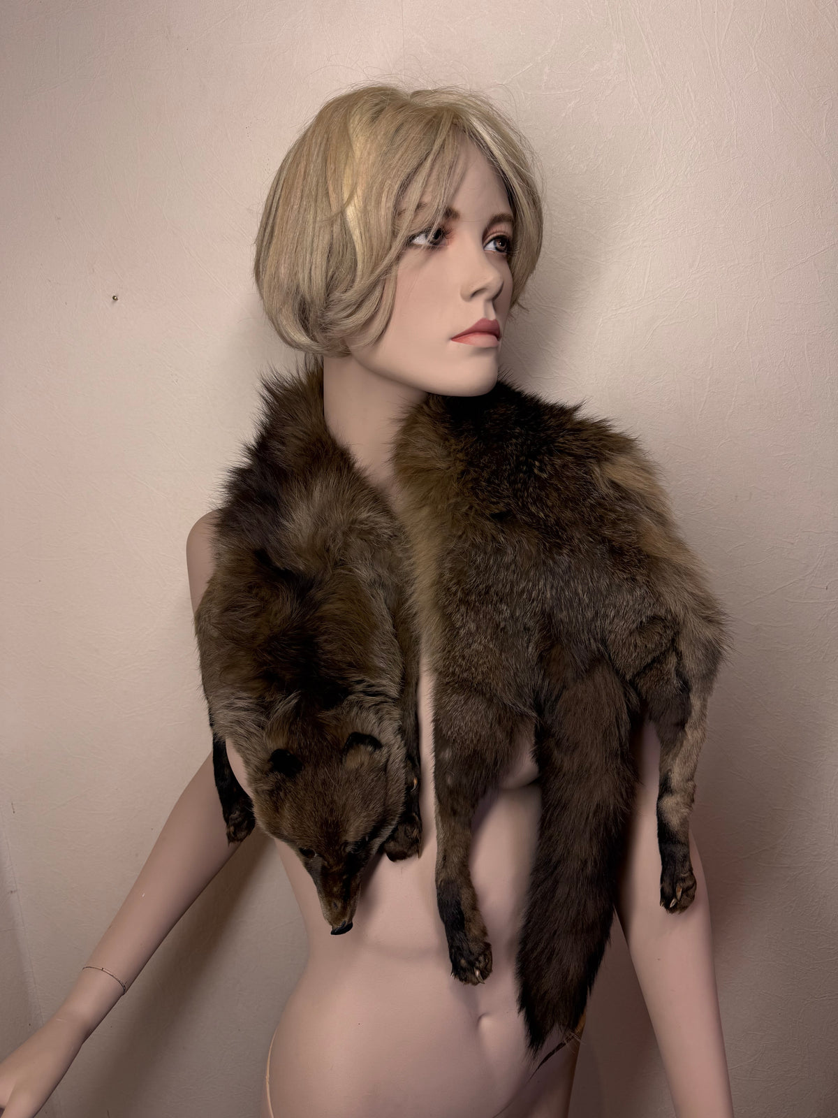 Vintage Fuchsschal Echtfell Fuchs Stola Pelzschal Mit Kopf Pfoten & Schweif Braun Real Fur Fox Scarf