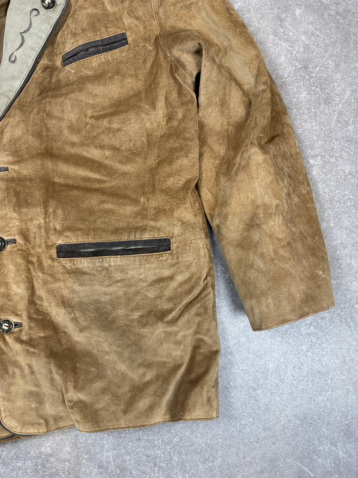 Vintage Trachten Lederjacke Herren Braun Veloursleder Janker Landhausstil
