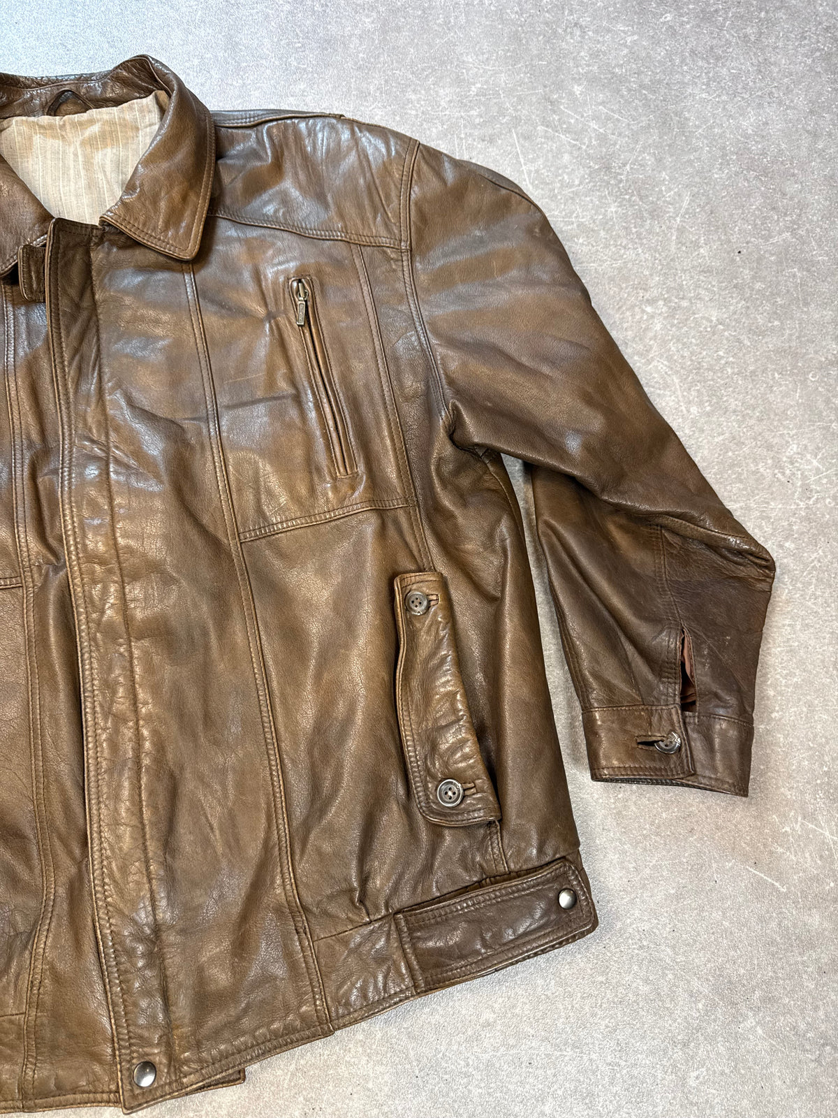 Vintage Lederjacke Herren Braun Echtleder Sportdress Blouson Jacke Gr 54 56 Oversize