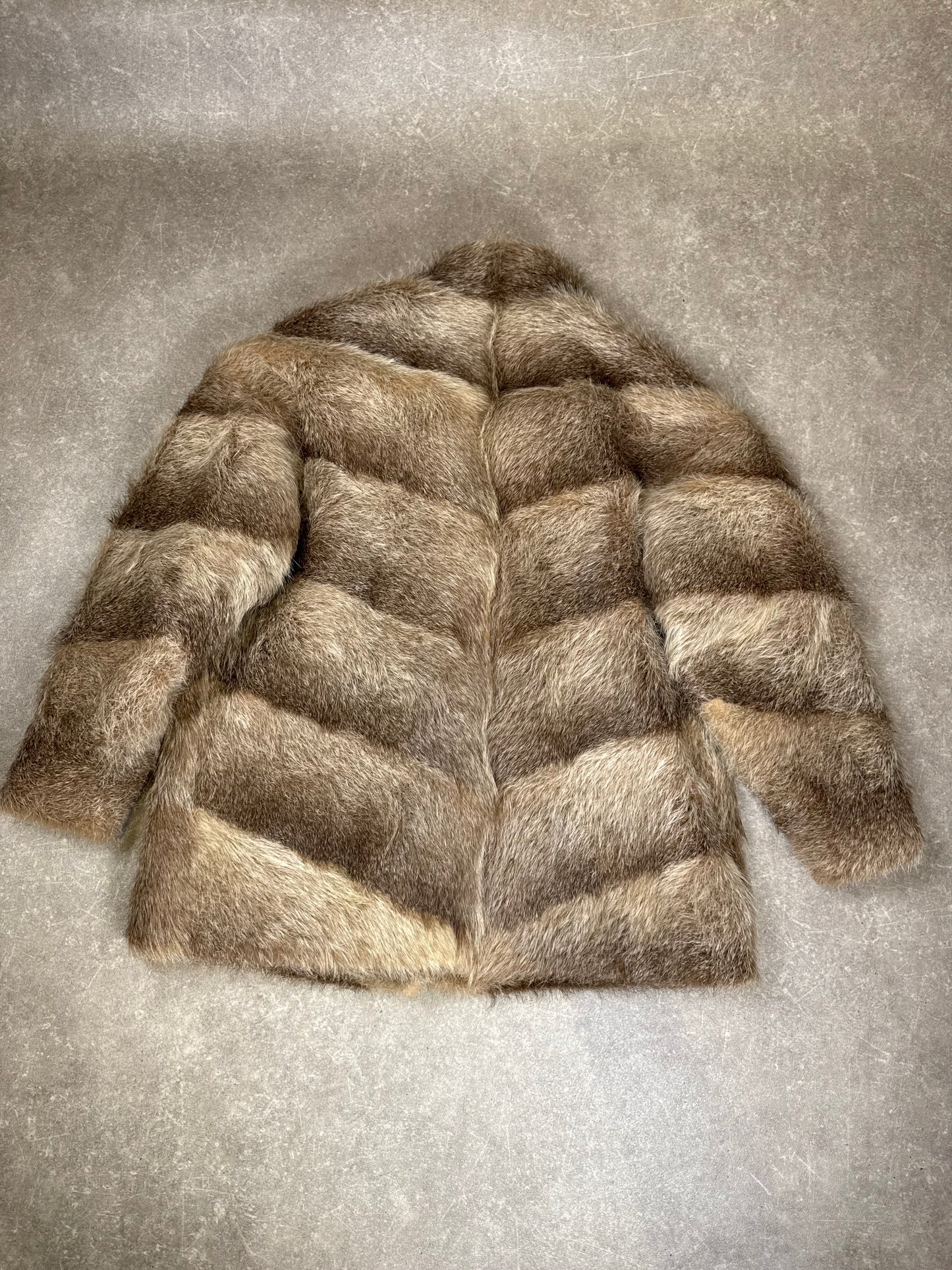 Vintage Echtpelz Kaninchen Pelzmantel Damen XL Braun Beige Pelzjacke Classic Luxus