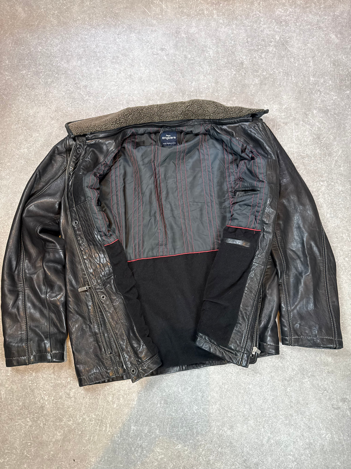 Engbers Lederjacke Herren Gr. 54 Braun Schwarz Echtleder Winterjacke mit abnehmbarem Fellkragen