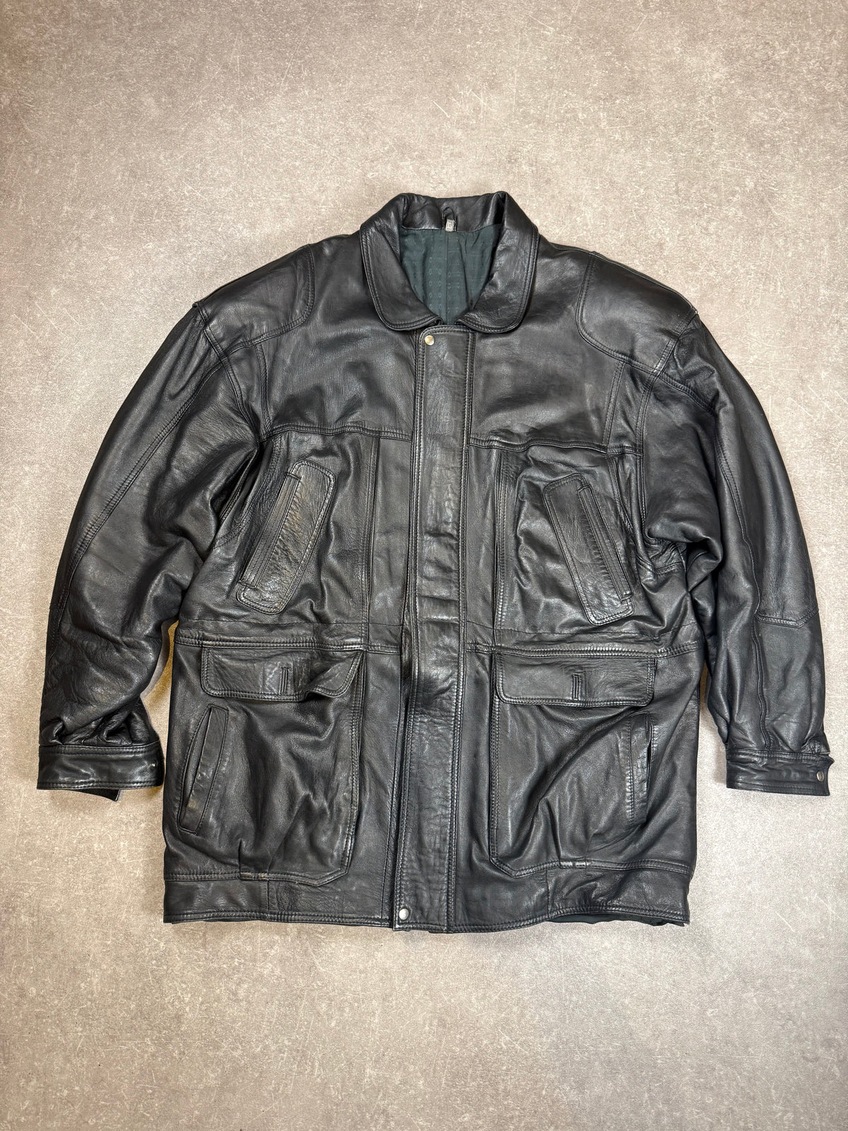 Vintage Herren Lederjacke Schwarz – Echtleder Utility Field Jacket 80er/90er